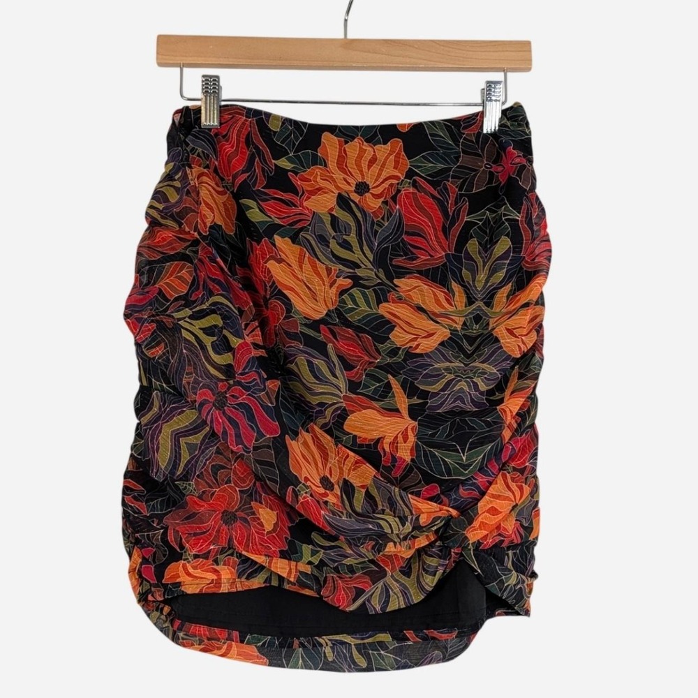 Ciebon Black Floral Ruched Wrap Mini Skirt NWT Multicolor XS